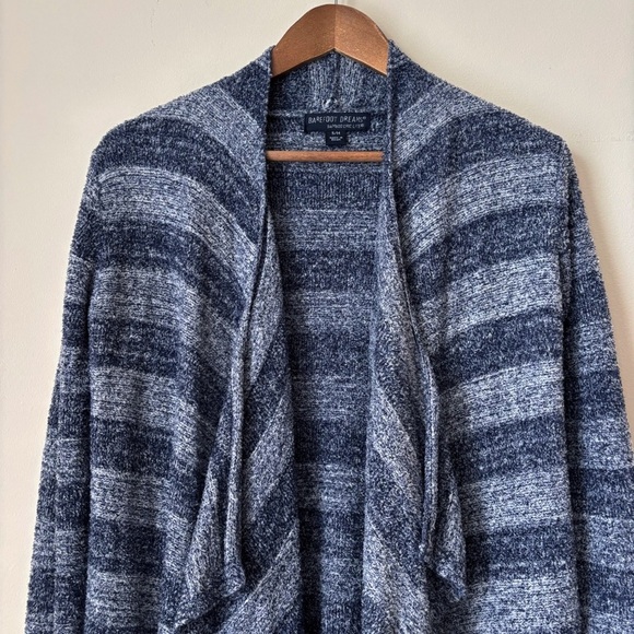 Barefoot Dreams Calypso Wrap Sweater Small Medium Bamboo Chic Lite Blue Stripe - Picture 2 of 8